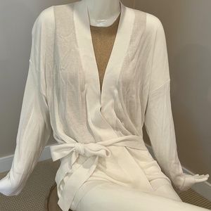 Banana Republic white cardigan tie-belt rayon sweater, new NWT MINT!!